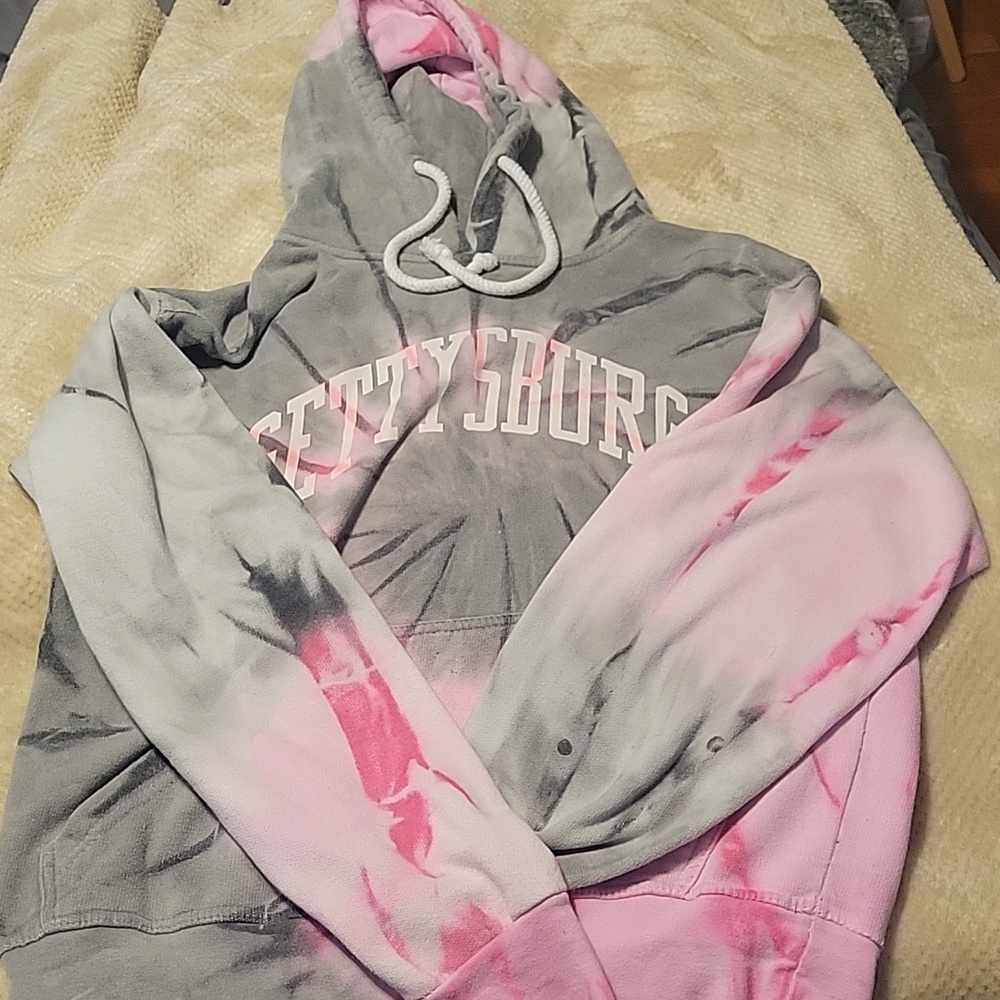 Gray and pink tye dye hoodie